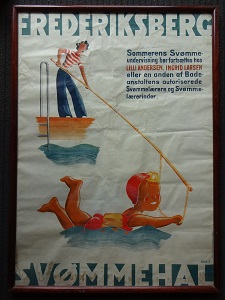 FREDERIKSBERG SVØMMEHAL  - org vintage swimming poster
