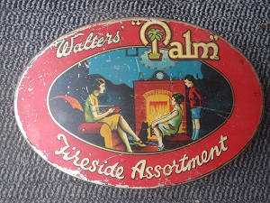WALTERS PALM FIRESIDE ASSORTMENT  vintage tin can